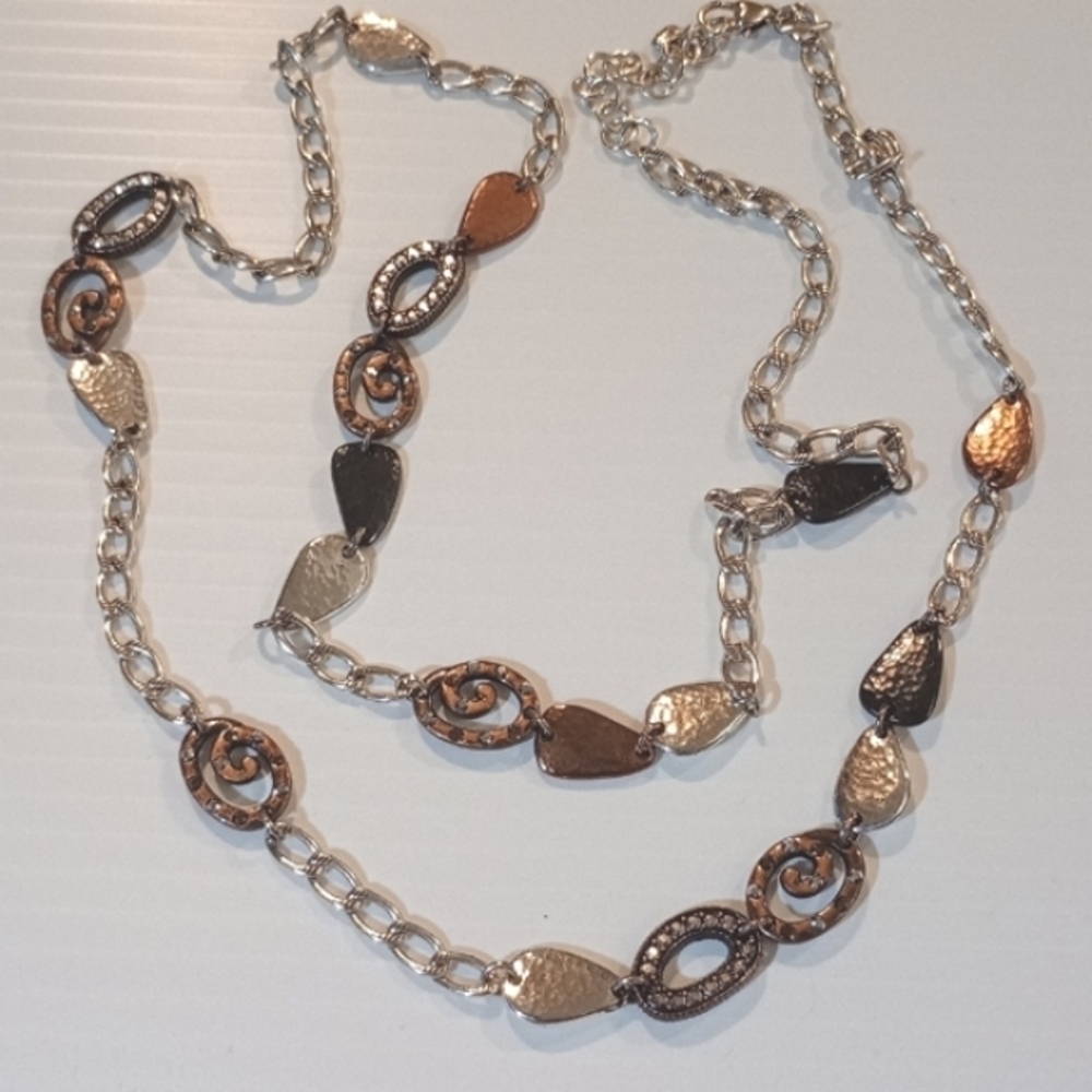 * Brighton Melange long 40" gunmetal & rhinestones necklace